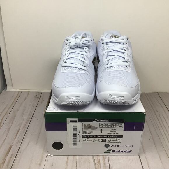 Babolat Womens SFX3 All Court Wimbledon Tennis Shoes White Gold Size 5.5 - Picture 1 of 6